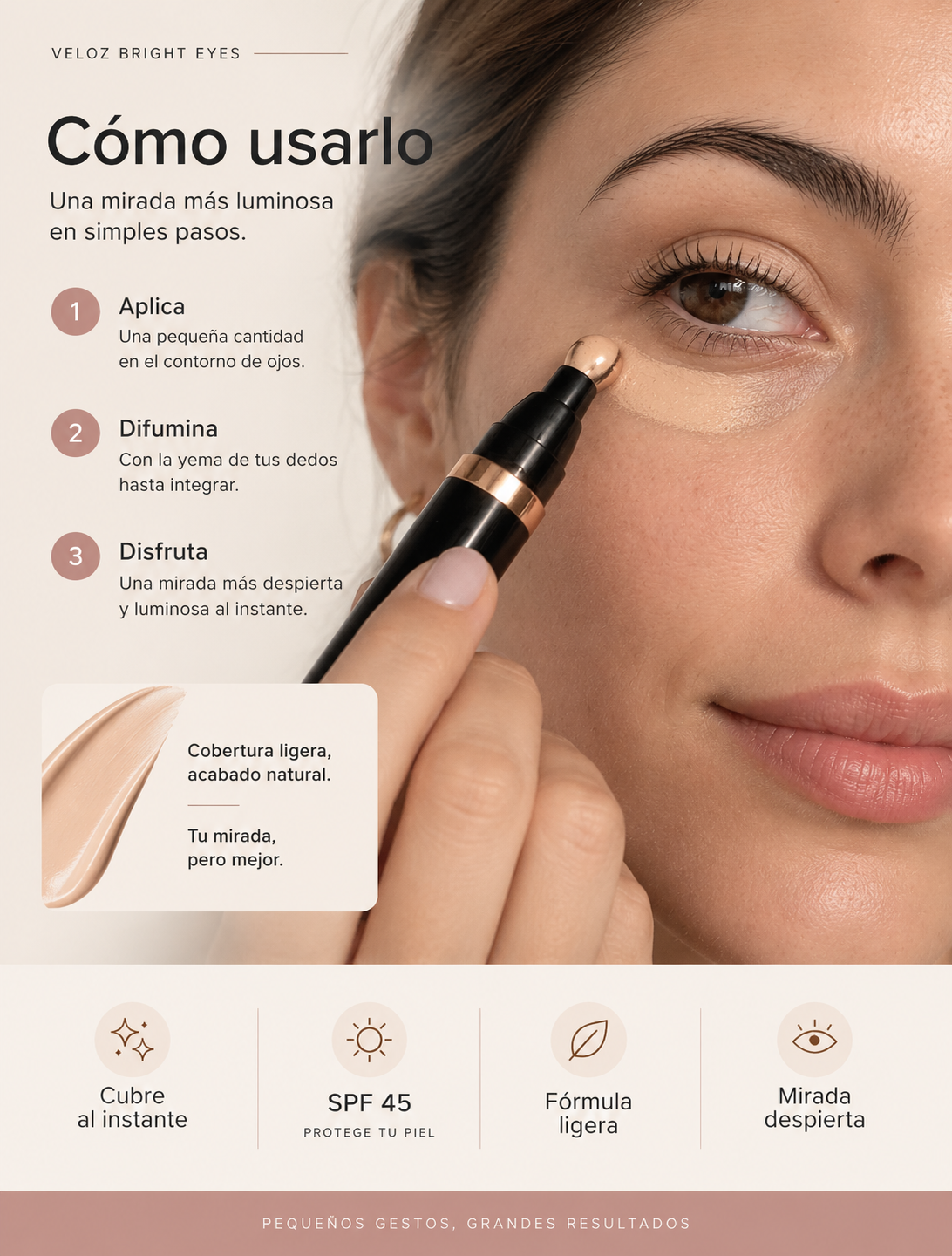 VELOZ Bright Eyes - Corrector Iluminador de Ojeras 4 en 1 con SPF 45