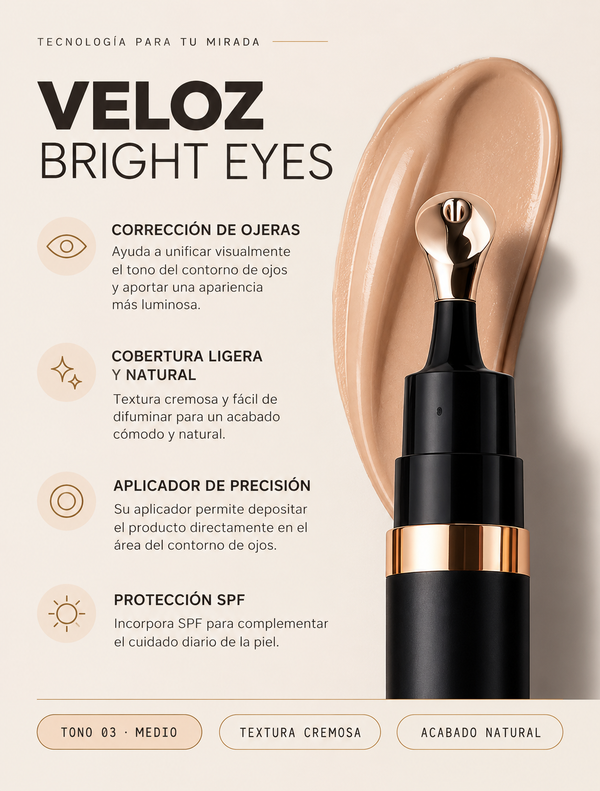 VELOZ Bright Eyes - Corrector Iluminador de Ojeras 4 en 1 con SPF 45